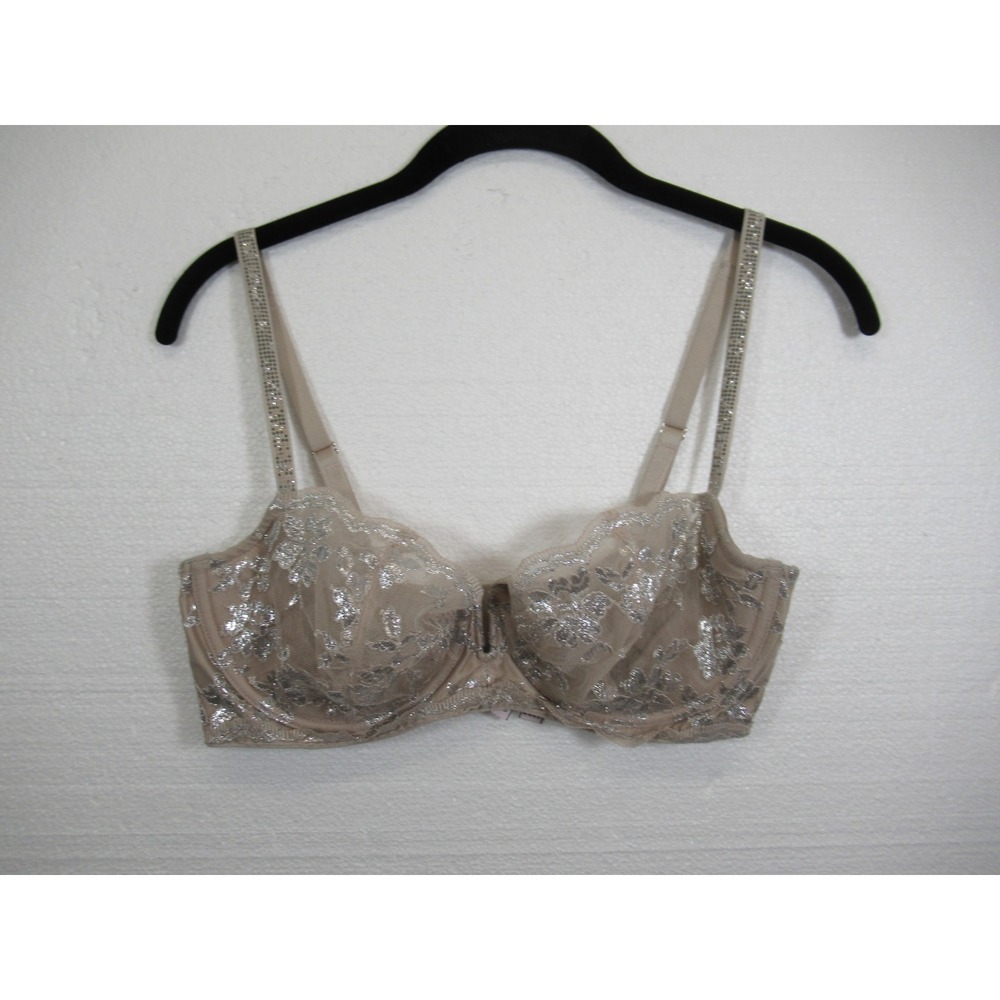 Victorias Secret Glitter Unlined Push Up Without Padding Bra 36D Beige Underwire